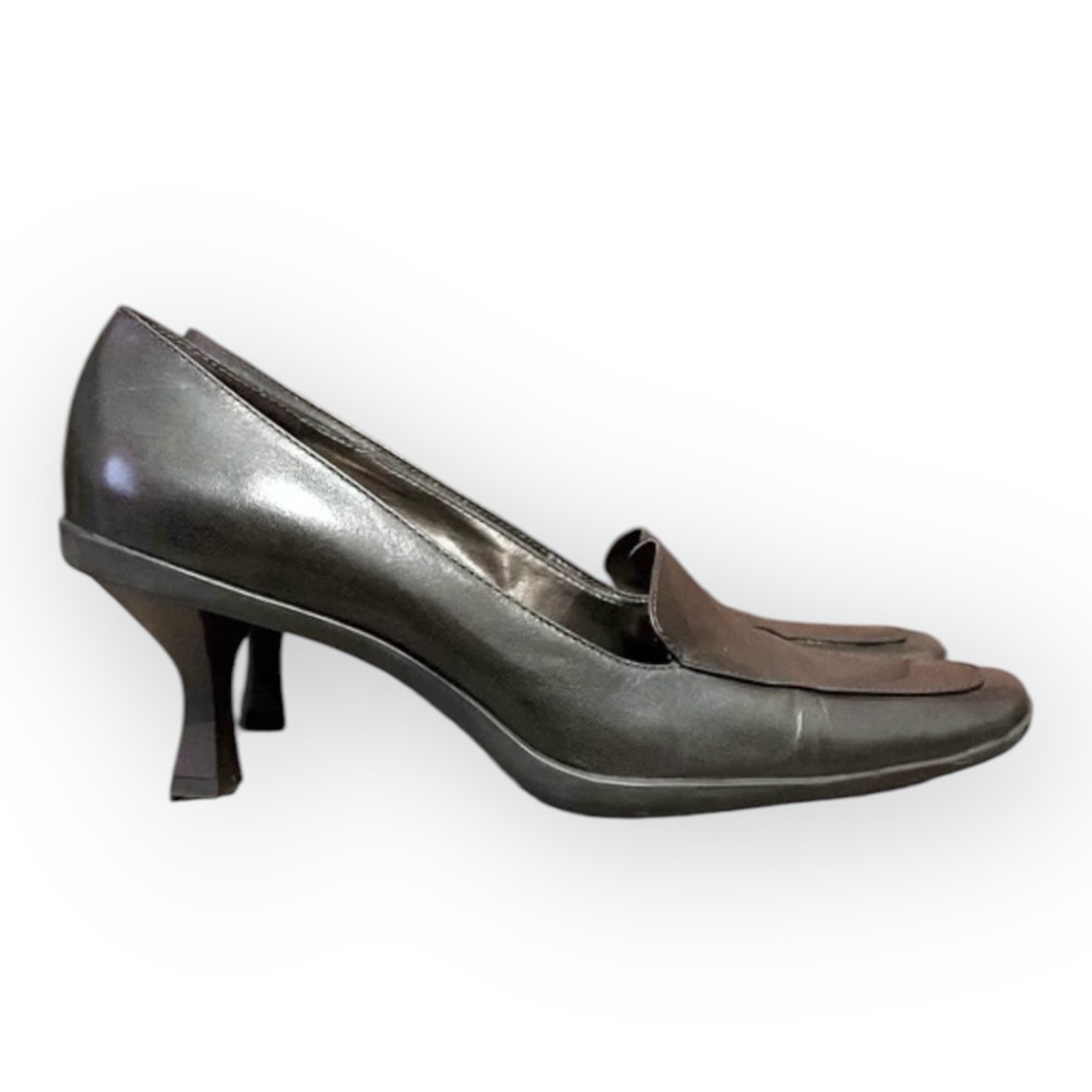 Antonio Melani Women’s Black Leather Kitten Heel Square Toe Pumps Shoes Size 6.5